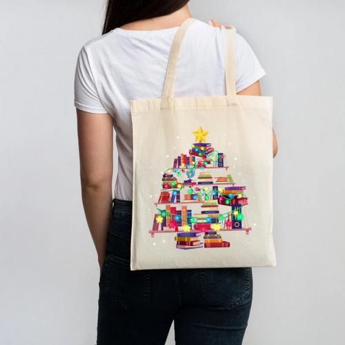 Christmas Library Tree Love Reading Books Nerd Teacher Canvas Tote Bag - teacherstshirts.com