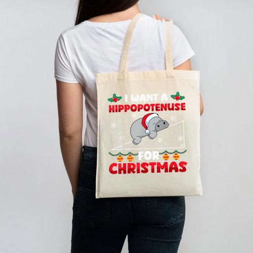 Christmas Math Teacher Hippopotenuse Math Lovers Xmas Canvas Tote Bag - teacherstshirts.com AU