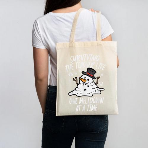 Christmas Surviving Teacher Life Meltdown Xmas Women Men Canvas Tote Bag - teacherstshirts.com UK