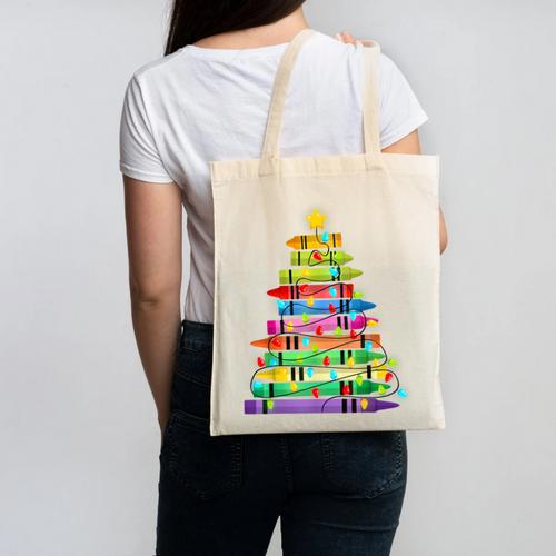 Christmas Tree Made Of Crayons School Teacher Life Student Canvas Tote Bag - teacherstshirts.com