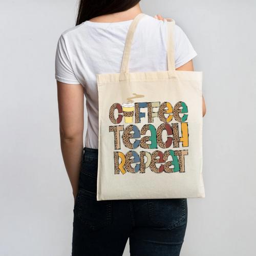 Coffee Teach Repeat Leopard Print Back To School Teachers Canvas Tote Bag - teacherstshirts.com AU