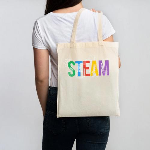 Colorful Steam Letters For Steam Program Teacher And Student Canvas Tote Bag - teacherstshirts.com CA