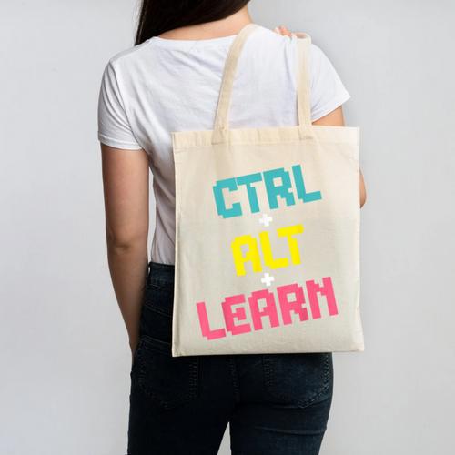 Computer Teacher Back To School Kids Ctrl Alt Learn Canvas Tote Bag - teacherstshirts.com