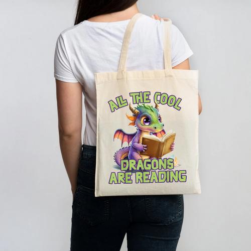 All The Cool Dragons Are Reading Dragon Teacher Canvas Tote Bag - teacherstshirts.com DE