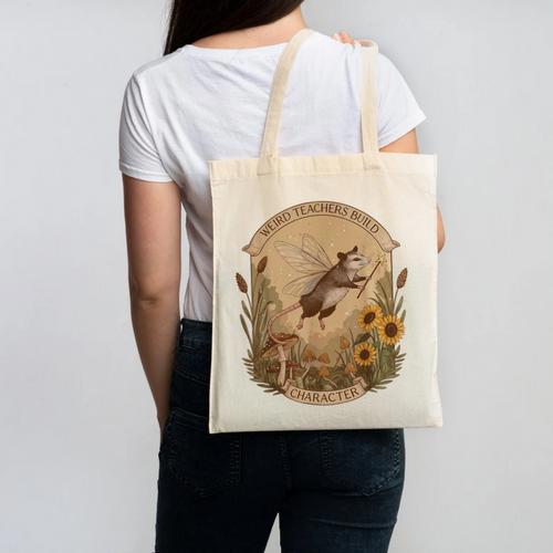 Cottagecore Fairy Opossum Weird Teachers Build Character Canvas Tote Bag - teacherstshirts.com AU