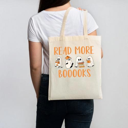 Cute Booooks Ghost Read More Books Teacher Halloween Canvas Tote Bag - teacherstshirts.com UK
