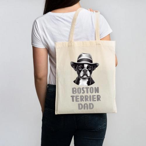 Cute Boston Terrier Dad Dog Lovers Puppy Bostie Owner Canvas Tote Bag - Bostonterriersmerch.com CA