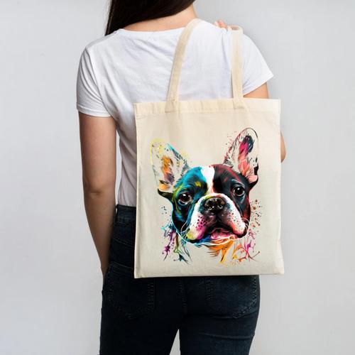 Cute Boston Terrier Puppy Dog Art Lover Unique Painting For Men Women Kids Canvas Tote Bag - Bostonterriersmerch.com