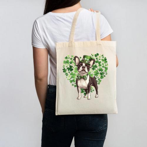 Cute Boston Terrier Shamrock St Patrick's Day Dog Lover Men Women Kids Canvas Tote Bag - Bostonterriersmerch.com