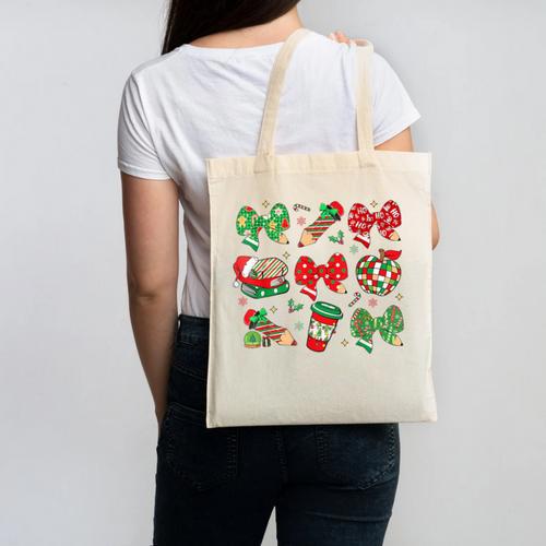 Cute Coquette Pencil Bow Christmas School Teacher Student Canvas Tote Bag - teacherstshirts.com