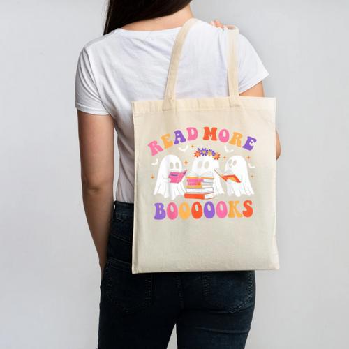 Cute Ghost Read More Books Lover Teacher Halloween Costume Canvas Tote Bag - teacherstshirts.com DE