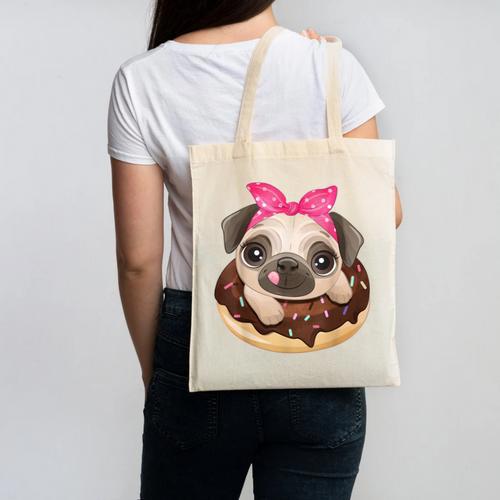 Cute Pug Shirt Donut Girls Dog Canvas Tote Bag - Bostonterriersmerch.com CA