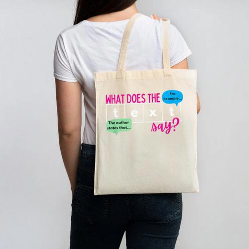 What Does The Text Say Text Evidence Reading Teacher For Men Women Canvas Tote Bag - teacherstshirts.com