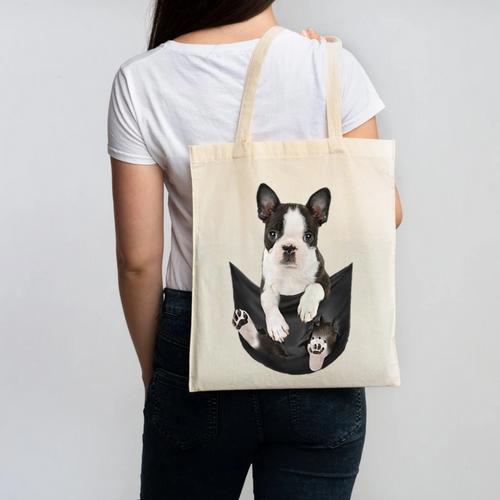 Dog Lovers Boston Terrier In Pocket Dog Face For Men Women Kids Canvas Tote Bag - Bostonterriersmerch.com