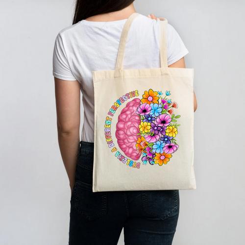 Dyslexia Different Perspective Reading Brain Floral Teacher Canvas Tote Bag - teacherstshirts.com CA