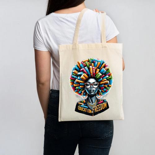Education Is Freedom History Month Teacher Books Afro Canvas Tote Bag - teacherstshirts.com AU