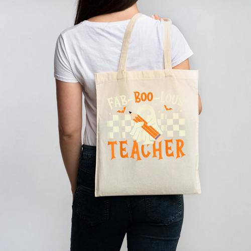 Fab Boo Lous Teacher Retro Ghost Spooky Halloween Costume Canvas Tote Bag - teacherstshirts.com UK