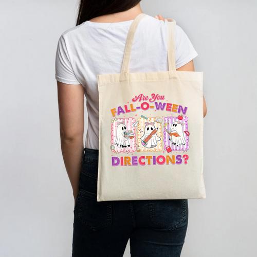 Are You Fall-O-Ween Directions Halloween Teacher Ghost Canvas Tote Bag - teacherstshirts.com
