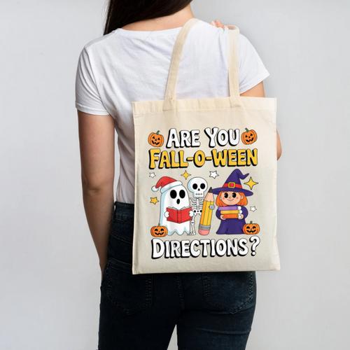 Are You Fall O Ween Directions Halloween Teacher Ghost Canvas Tote Bag - teacherstshirts.com DE