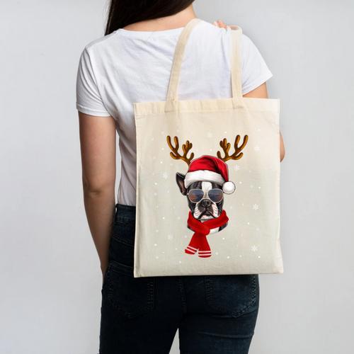 Family Matching Reindeer Xmas Boston Terrier Christmas Canvas Tote Bag - Bostonterriersmerch.com