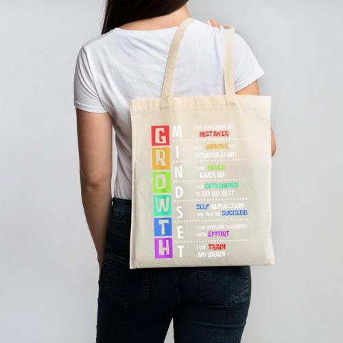 Growth Mindset Positive Motivational Classroom Teacher Learn Canvas Tote Bag - teacherstshirts.com AU
