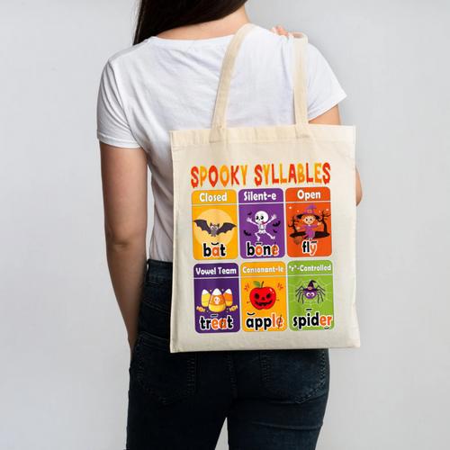 Halloween Spooky Syllable Types Teacher Educational Canvas Tote Bag - teacherstshirts.com DE