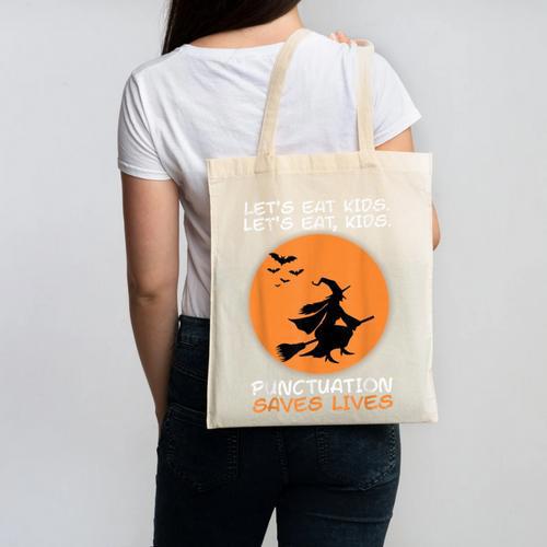 Halloween Teacher Witch Lets Eat Kids Punctuation Canvas Tote Bag - teacherstshirts.com DE
