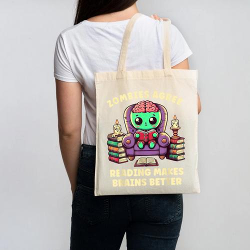 Halloween Teacher Zombie Reading Is Good For Brains Canvas Tote Bag - teacherstshirts.com DE
