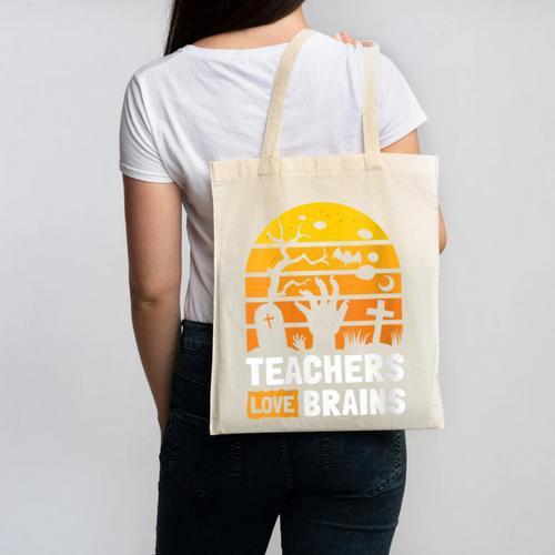 Halloween Teachers Science Math Teachers Love Brains Canvas Tote Bag - teacherstshirts.com UK