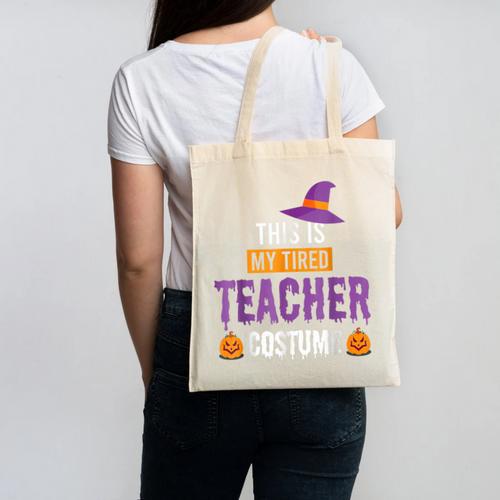 Halloween Teachers This Is My Tired Teacher Costume Canvas Tote Bag - teacherstshirts.com DE