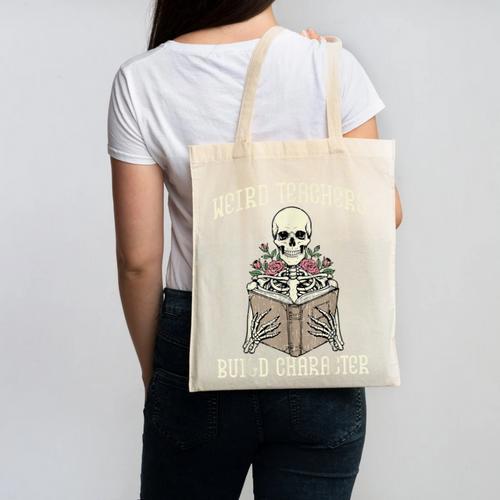 Halloween Weird Teachers Build Character Costume Men Women Canvas Tote Bag - teacherstshirts.com UK