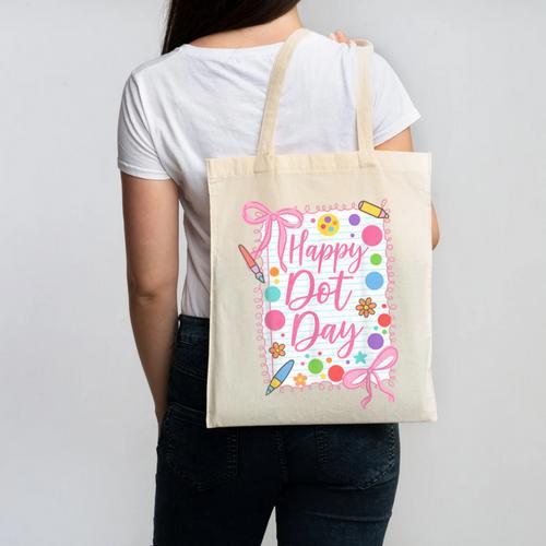 Happy Dot Day Bow Coquette For Teacher Girls Canvas Tote Bag - teacherstshirts.com UK