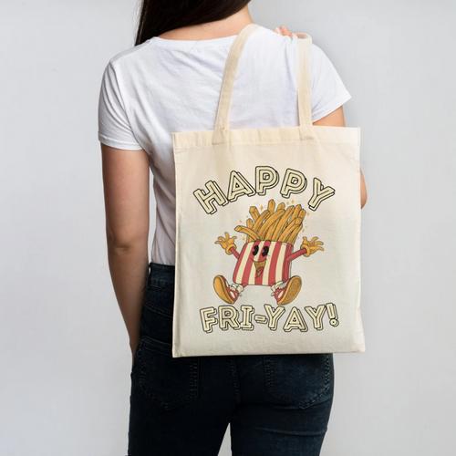 Happy Fri Yay Retro French Fries Friday Lovers Fun Teacher Canvas Tote Bag - teacherstshirts.com CA
