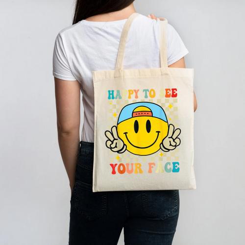 Happy To See Your Face Hippie Smile Back To School Teachers Canvas Tote Bag - teacherstshirts.com