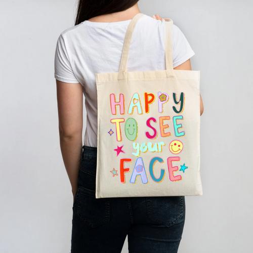 Happy To See Your Face Teacher Retro Back To School Canvas Tote Bag - teacherstshirts.com AU