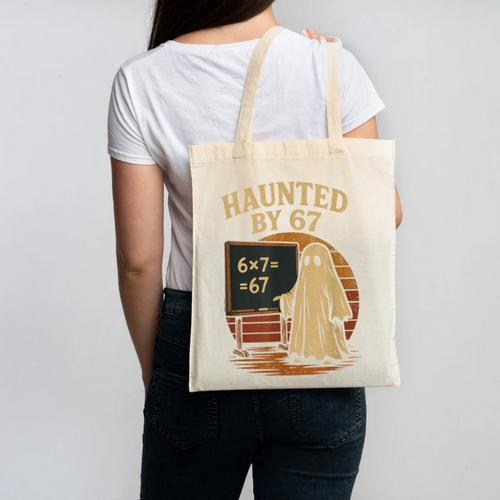 Haunted By 67 Ghost Math Joke Student Halloween Nerd Teacher Canvas Tote Bag - teacherstshirts.com