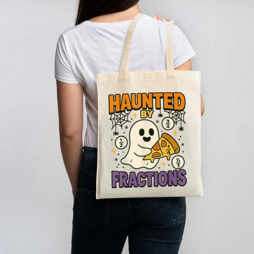 Haunted By Fractions Math Halloween Teacher Canvas Tote Bag - teacherstshirts.com CA