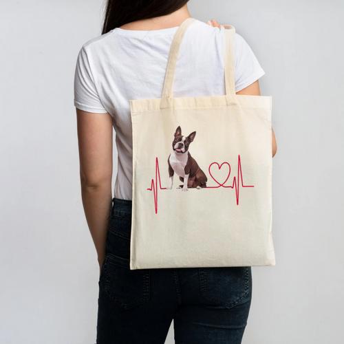 Heartbeat Boston Terrier Dog Canvas Tote Bag - Bostonterriersmerch.com AU