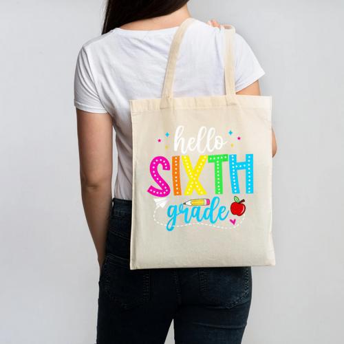 Hello Sixth Grade Cute Back To School 6th Grade Teacher Kids Canvas Tote Bag - teacherstshirts.com UK