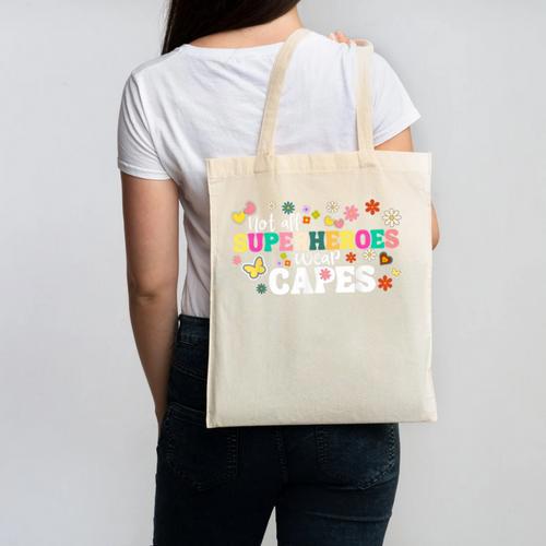 Hot All Superheroes Wear Capes Cute Teacher End Of School Canvas Tote Bag - teacherstshirts.com UK