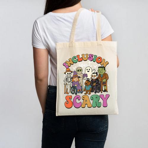 Inclusion Isn't Scary Ghost Mummy Halloween SLP Sped Teacher Canvas Tote Bag - teacherstshirts.com AU