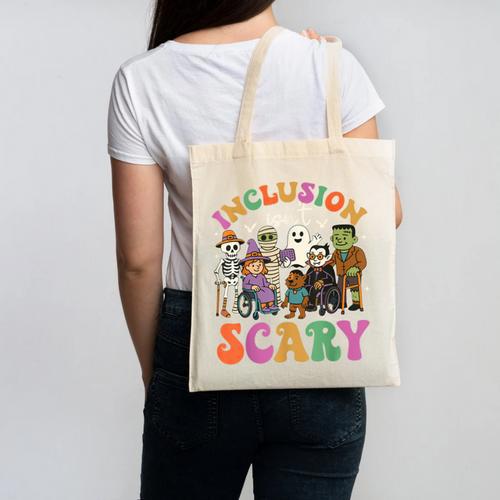 Inclusion Isnt Scary Halloween Skeleton Ghost Sped Teacher Canvas Tote Bag - teacherstshirts.com DE