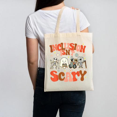 Inclusion Isn't Scary SLP Sped Teacher Halloween Canvas Tote Bag - teacherstshirts.com AU