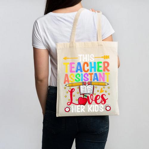 Instructional Assistant Loves Her Kids Teacher Assistant Canvas Tote Bag - teacherstshirts.com AU