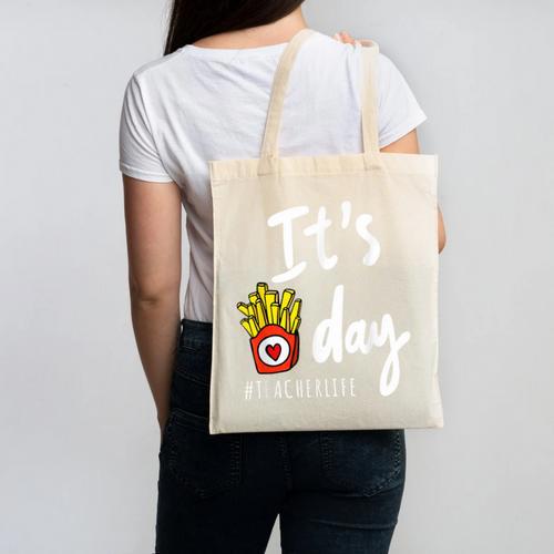 It's Fry Day Teacher Life Canvas Tote Bag - teacherstshirts.com CA