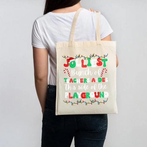 Jolliest Bunch Of Teachers Aides This Side Of The Playground Canvas Tote Bag - teacherstshirts.com UK