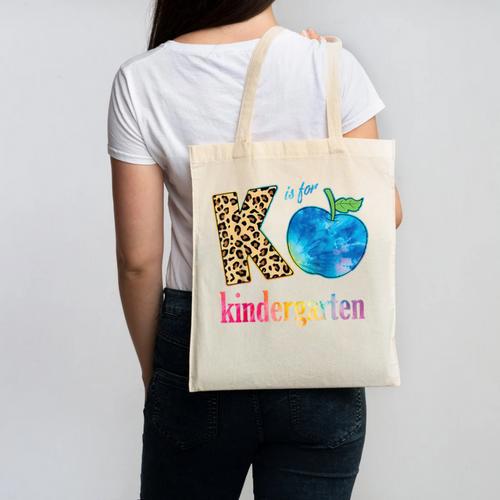 K Is For Kindergarten Teacher Tie Dye Back To School Kinder For Men Women Girls Kids Canvas Tote Bag - teacherstshirts.com CA
