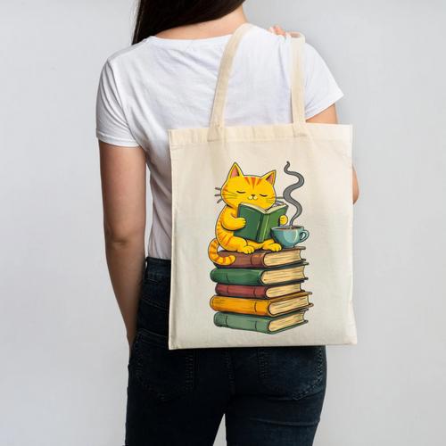 Kawaii Cats Lover Coffee Books Teacher Librarian Cat Canvas Tote Bag - teacherstshirts.com