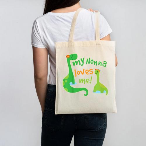 Kids My Nonna Loves Me Dinosaur Grandson Canvas Tote Bag - Bostonterriersmerch.com AU