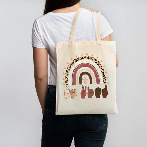 Be Kind Hand-Talking Teacher Artist ASL Canvas Tote Bag - teacherstshirts.com